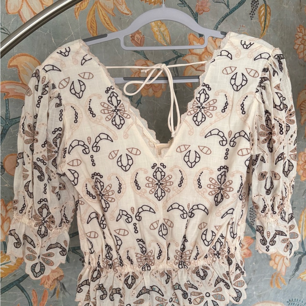 NWT Anthropologie Embroidered Eyelet Peplum Top - Picture 2 of 8